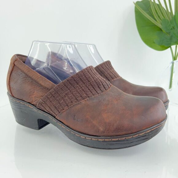 Born Shoes - Born Womens Daphnes Clog Size 10 Brown Leather Wedge Heel Work Shoe Comfy